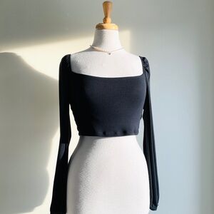 Sunday Best Prairie Square-Neck Long Sleeve Crop Top